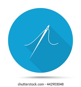 White Needle icon on blue button isolated on white