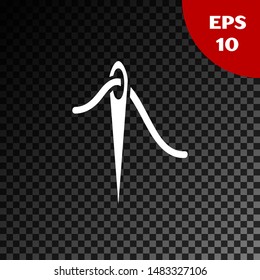 White Needle for sewing with thread icon isolated on transparent dark background. Tailor symbol. Textile sew up craft sign. Embroidery tool.  Vector Illustration