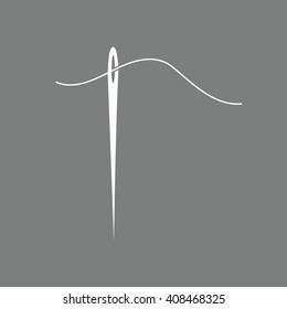 White needle and thread icon vector illustration. Gray background