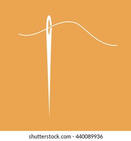 White needle and thread vector icon illustration