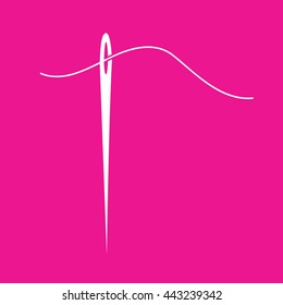 White needle and thread vector icon illustration. Pink background