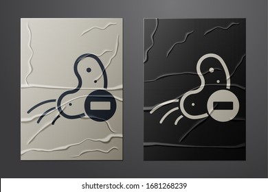 White Negative virus icon isolated on crumpled paper background. Corona virus 2019-nCoV. Bacteria and germs, cell cancer, microbe, fungi. Paper art style. Vector Illustration