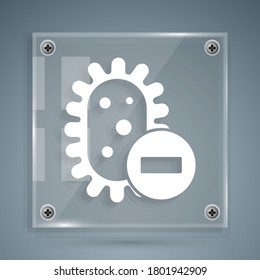 White Negative virus icon isolated on grey background. Corona virus 2019-nCoV. Bacteria and germs, cell cancer, microbe, fungi. Square glass panels. Vector Illustration