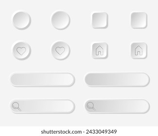 White neomorphism icons, vector buttons