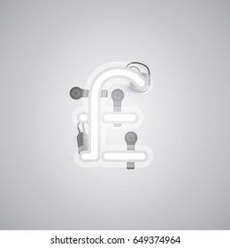 White neon character from a font set on a gray background, vector illustration