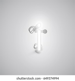 White neon character from a font set on a gray background, vector illustration