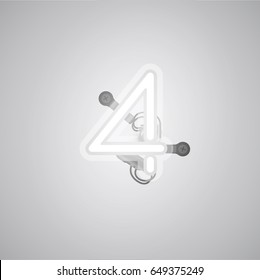 White neon character from a font set on a gray background, vector illustration