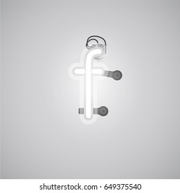 White neon character from a font set on a gray background, vector illustration