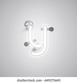 White neon character from a font set on a gray background, vector illustration