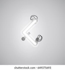White neon character from a font set on a gray background, vector illustration