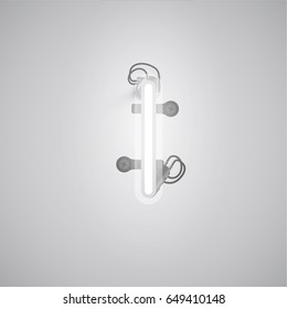 White neon character from a font set on a gray background, vector illustration