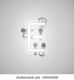 White neon character from a font set on a gray background, vector illustration