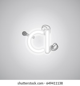 White neon character from a font set on a gray background, vector illustration