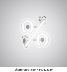 White neon character from a font set on a gray background, vector illustration