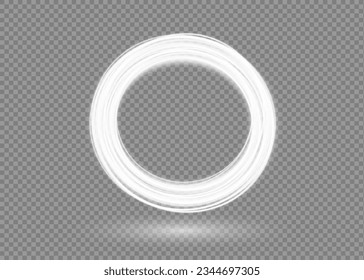 White neon circles for swirl shiny rings light effect. Curved white line light effect. A luminous circular portal emitting a white glow appears on the road. Vector illustration