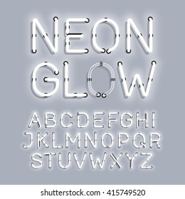White Neon Glow Alphabet Vector Illustration