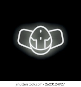 White neon icon of a virtual reality headset is glowing on a black background