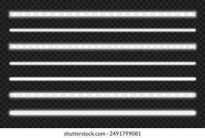 White neon LED lamp. Fluorescent strip lighting, line of light.