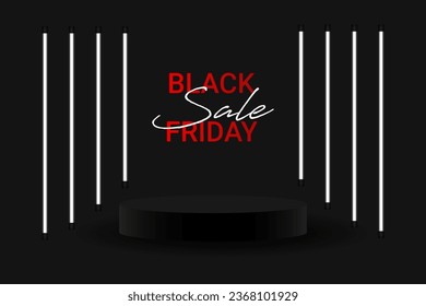 Podio de escenario geométrico 3D de luz de neón blanco para la oferta especial de Mega venta en Black Friday.Ilustración vectorial.