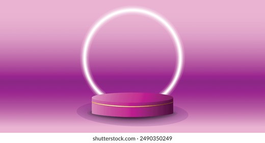 White neon light podium display with background the same color as the podium. Modern studio, wall scene fashion, stage podium scene with for Award Ceremony. 3D rendering.