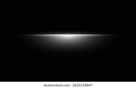 White neon light streak with glowing beam, fast motion lines, abstract digital flare and splash effect, bright energy explosion with horizontal laser rays on black background in modern vector design

