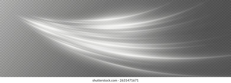 White neon light trail effect. Futuristic dynamic motion technology. On transparent background.