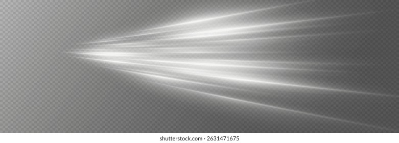 White neon light trail effect. Futuristic dynamic motion technology. On transparent background.