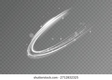 Onda de luz de neón blanco con efecto brillante. Anillo elíptico brillante, rayas de luz rápida, líneas de movimiento abstracto, trazo circular brillante, onda de velocidad futurista sobre fondo transparente.