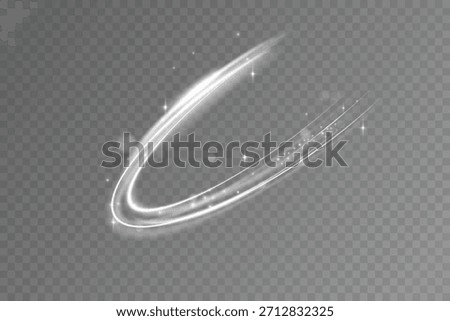 White neon light wave with glowing effect. Shining elliptical ring, fast light streaks, abstract motion lines, glowing circular stroke, futuristic speed wave on transparent background.