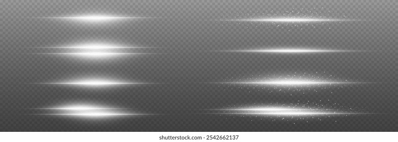 Efecto de líneas de neón blanco. Flash de rayos láser. Sobre un fondo transparente.