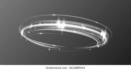 White neon ring. Glowing circle. Glow effect. Round light frame. Abstract light lines of movement and speed. Light 
white ellipse.