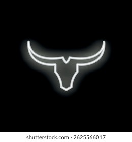 White neon sign is glowing on a black background, taking the shape of a bull skull with large horns