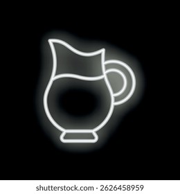 White neon sign in the shape of a classic pitcher is glowing on a black background