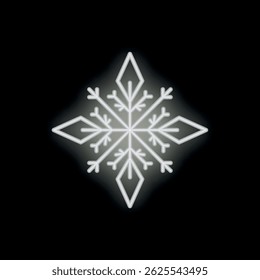 White neon snowflake is glowing on black background, perfect for winter and christmas projects