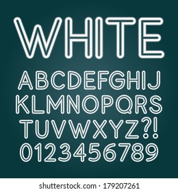 White Neon Tube Alphabet and Numbers, Eps 10 Vector Editable for any Background