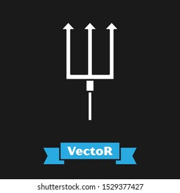 White Neptune Trident icon isolated on black background.  Vector Illustration