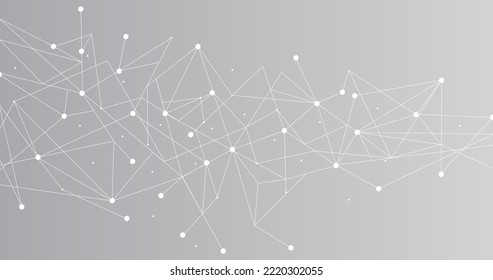 Weißes Netzwerk. Abstrakte Verbindung auf grauem Hintergrund. Netzwerk-Technologie-Hintergrund mit Punkten und Linien für Desktop. Ai-Hintergrund. Modernes abstraktes Konzept. Zeilenhintergrund, Netzwerktechnologie, Vektorgrafik