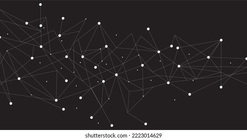 White network. Abstract connection on black background. Network technology background with dots and lines for desktop. Ai background. Modern abstract concept. Line background, network technology