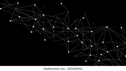 Weißes Netzwerk. Abstrakte Verbindung auf schwarzem Hintergrund. Netzwerk-Technologie-Hintergrund mit Punkten und Linien für Desktop. Ai-Hintergrund. Modernes abstraktes Konzept. Zeilenhintergrund, Netztechnologie