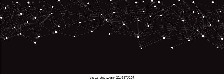 Weißes Netzwerk. Abstrakte Verbindung auf schwarzem Hintergrund. Netzwerk-Technologie-Hintergrund mit Punkten und Linien für Desktop. Ai-Systemhintergrund. Abstraktes Konzept. Zeilenhintergrund, Netztechnologie