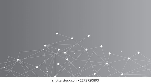 White network. Abstract connection on grey background. White network technology background with dots and lines for desktop. Ai system background. Abstract concept. Line background, network technology