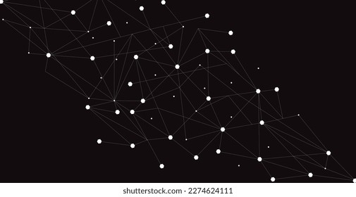 White network. Abstract connection on black background. White network technology background with dots and lines for desktop. Ai system background. Abstract concept. Line background, network technology