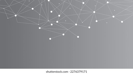 Weißes Netzwerk. Abstrakte Verbindung auf grauem Hintergrund. Weißer Hintergrund der Netzwerktechnologie mit Punkten und Linien für den Desktop. Ai-Systemhintergrund. Abstraktes Konzept. Zeilenhintergrund, Netztechnologie