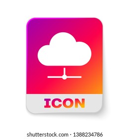 White Network cloud connection icon isolated on white background. Social technology. Cloud computing concept. Rectangle color button. Vector Illustration