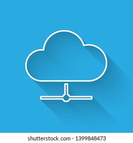 White Network cloud connection line icon isolated with long shadow. Social technology. Cloud computing concept. Vector Illustration
