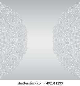 White neutral background with mandala. Universal background in grayscale with small circles.