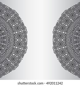 White neutral background with mandala. Universal background in grayscale with small circles.