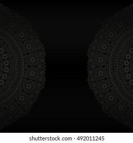 White neutral background with mandala. Universal background in grayscale with small circles.