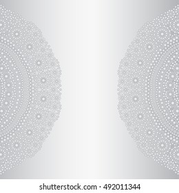 White neutral background with mandala. Universal background in grayscale with small circles.