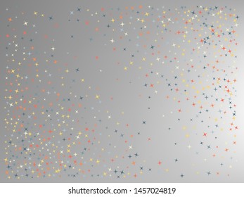 White neutral colored background. Stars confetti. Creative colorific design. Scattered stars. Backround with random colored stars.